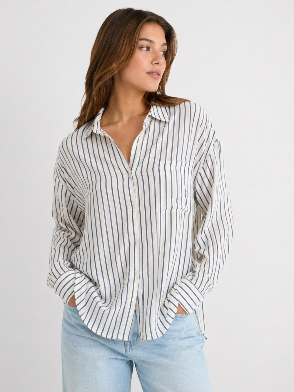 American Eagle XXL Striped Open Back Tie Button Down Shirt Blue White
